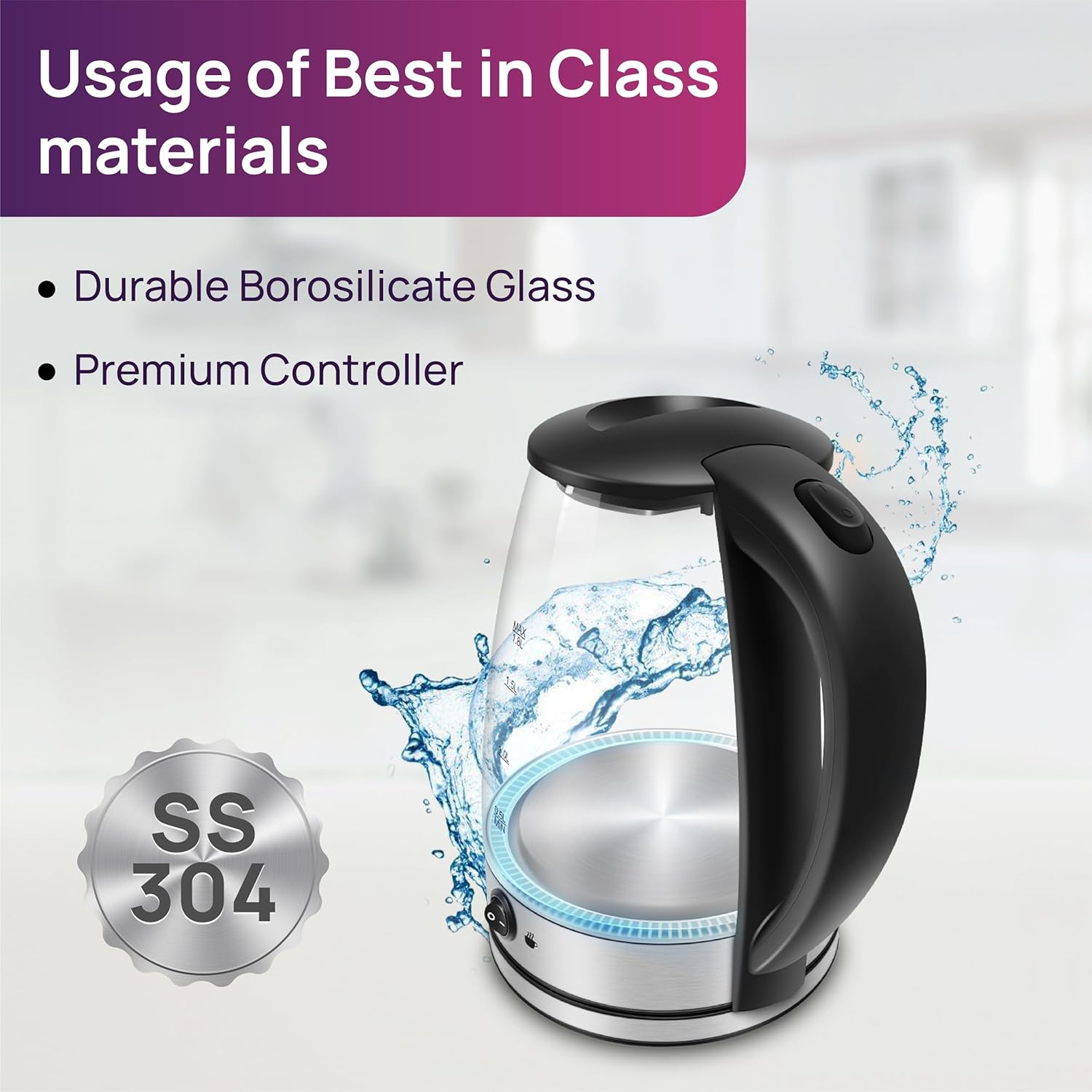 Wipro Elato BK214 1.8 litre Glass LED electric Kettle| Auto cut off